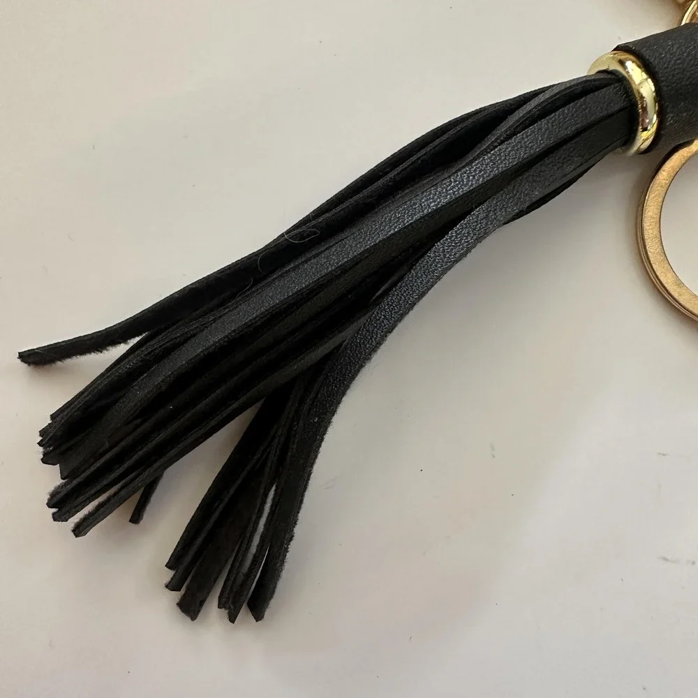 #1 Dad Black Tassel Metal Keychain Carabiner Clip Key Ring Gold Tone Father Gift